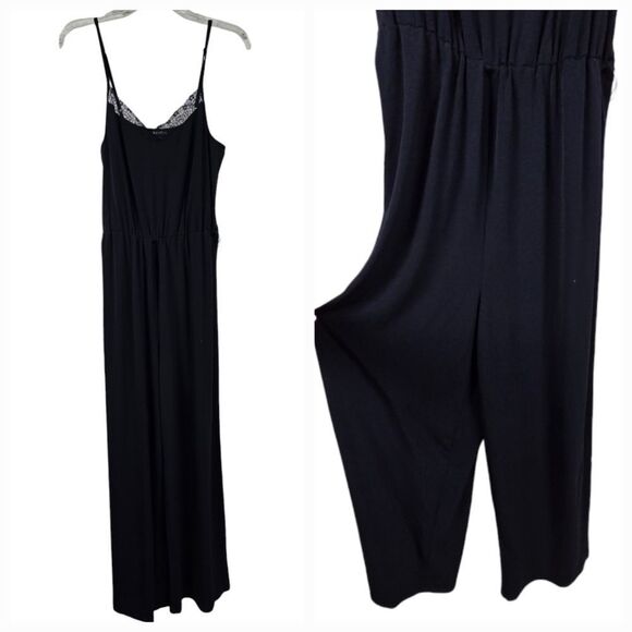 Express Women's Jumpsuit Sleeveless Navy Blue Lace V-Neck Super Soft Jersey Knit - Picture 4 of 11